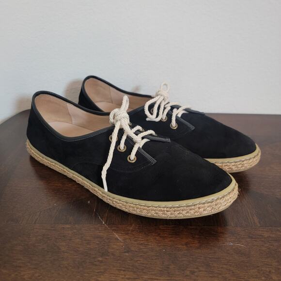 Jenni Kayne Black Suede Espadrille Sneaker Trainer EU 39 US 9 Made in Italy Lace - Picture 1 of 11